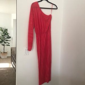 Hot Pink One Shoulder Midi Dress